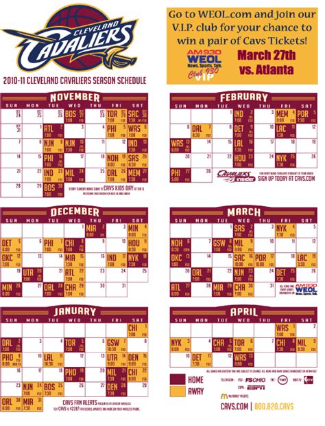 cleveland cavaliers schedule 2024 printable